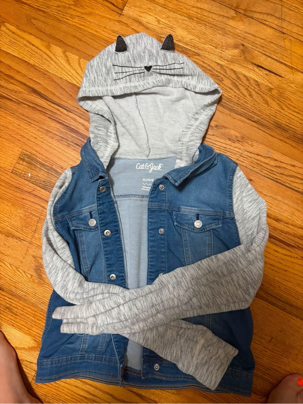 Cat & Jack Blue Denim Jacket with Gray Hood & Sleeves